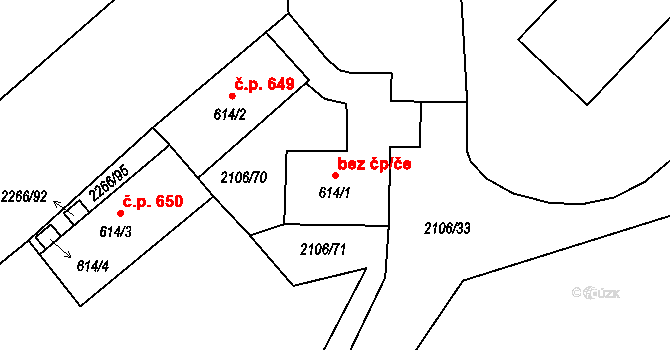 Borovany 49565516 na parcele st. 614/1 v KÚ Borovany, Katastrální mapa