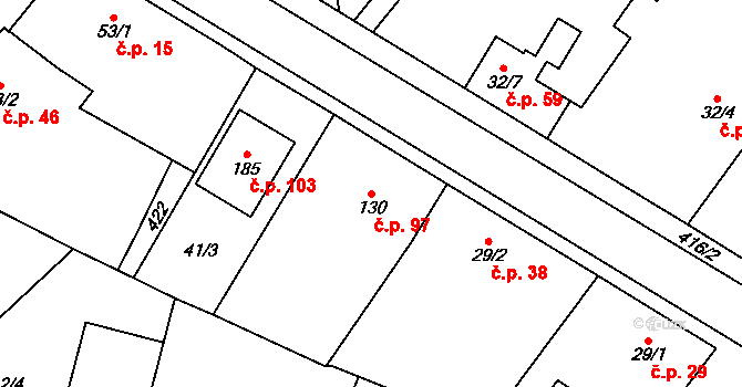 Třibřichy 97 na parcele st. 130 v KÚ Třibřichy, Katastrální mapa