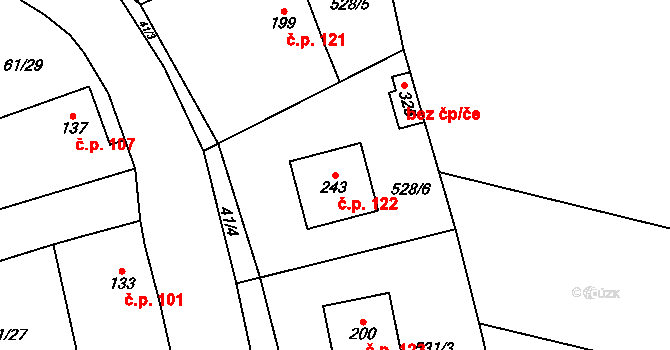Žumberk 122 na parcele st. 243 v KÚ Žumberk, Katastrální mapa