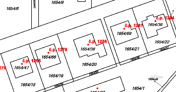 Šumbark 1256, Havířov na parcele st. 1654/38 v KÚ Šumbark, Katastrální mapa