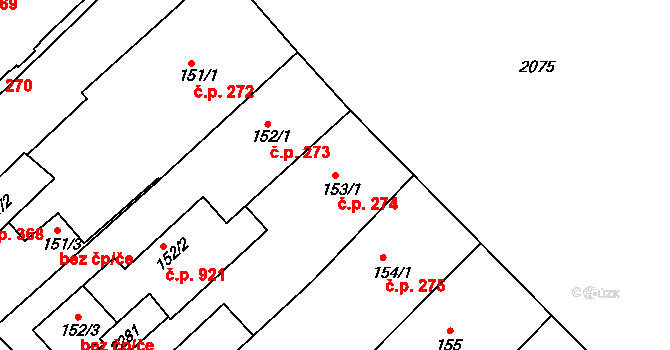 Králíky 274 na parcele st. 153/1 v KÚ Králíky, Katastrální mapa