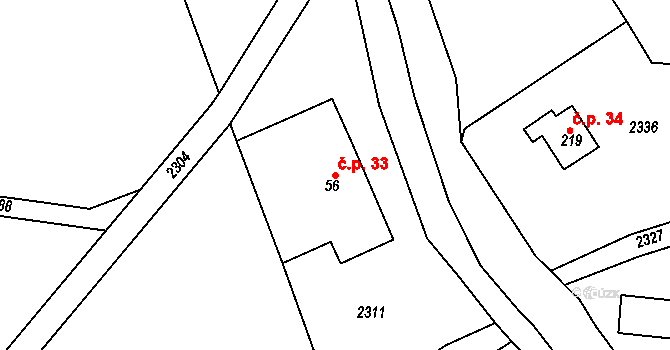 Prostřední Lipka 33, Králíky na parcele st. 56 v KÚ Prostřední Lipka, Katastrální mapa