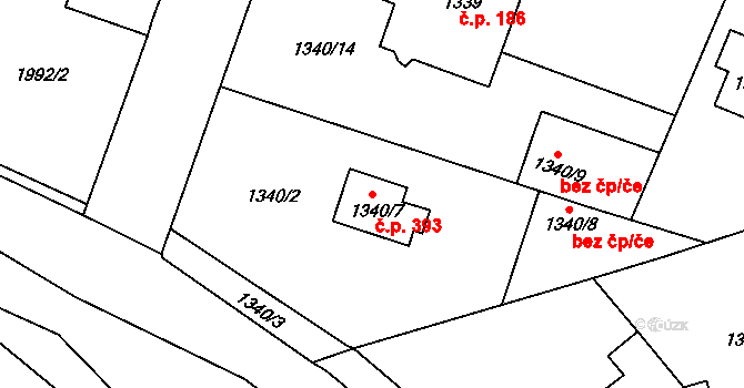 Pražské Předměstí 393, Vysoké Mýto na parcele st. 1340/7 v KÚ Vysoké Mýto, Katastrální mapa