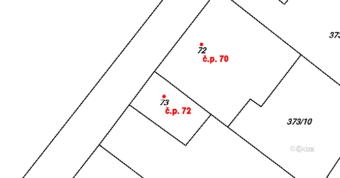 Korycany 72, Neratovice na parcele st. 73 v KÚ Korycany, Katastrální mapa