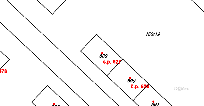 Lobeček 627, Kralupy nad Vltavou na parcele st. 689 v KÚ Lobeček, Katastrální mapa