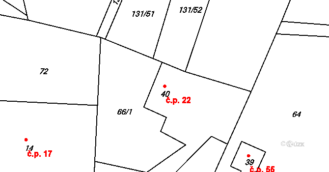 Zájezdec 22 na parcele st. 40/1 v KÚ Zájezdec, Katastrální mapa