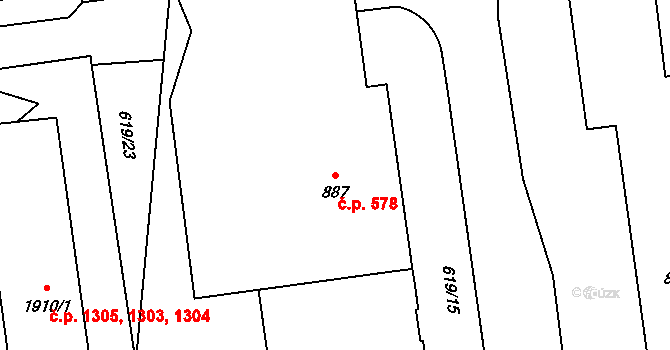 Nové Město nad Metují 578 na parcele st. 887 v KÚ Nové Město nad Metují, Katastrální mapa
