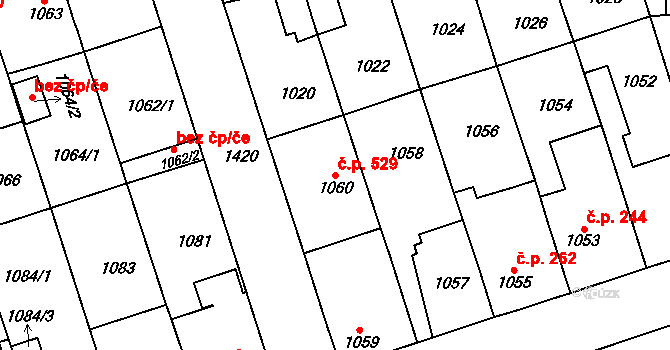 Vejprnice 529 na parcele st. 1060 v KÚ Vejprnice, Katastrální mapa