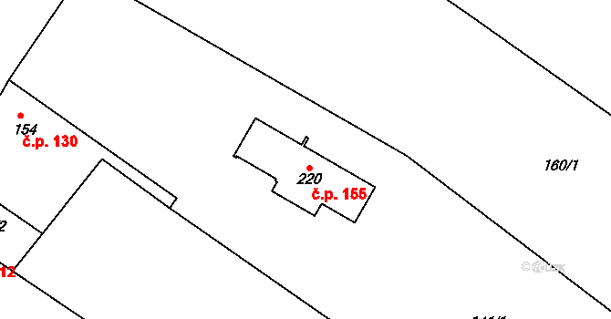 Hlavečník 155 na parcele st. 220 v KÚ Hlavečník, Katastrální mapa