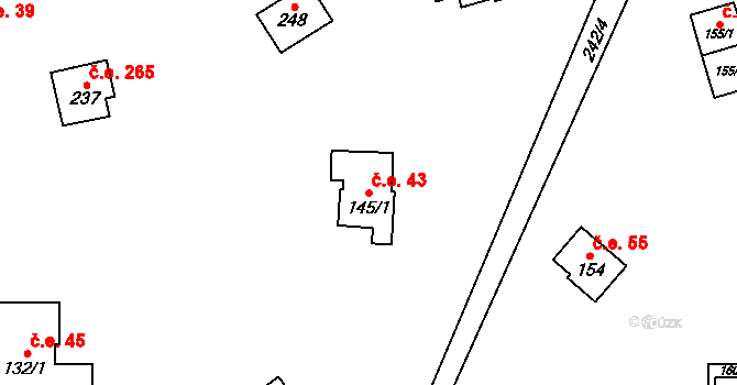 Velenov 43 na parcele st. 145/1 v KÚ Velenov, Katastrální mapa