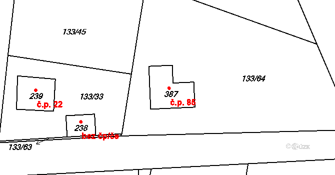 Sekerkovy Loučky 85, Mírová pod Kozákovem na parcele st. 387 v KÚ Sekerkovy Loučky, Katastrální mapa