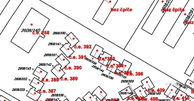Staré Splavy 393, Doksy na parcele st. 2608/338 v KÚ Doksy u Máchova jezera, Katastrální mapa