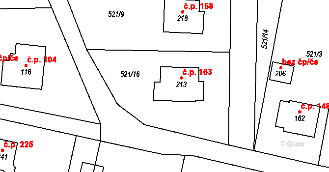 Vlčovice 163, Kopřivnice na parcele st. 213 v KÚ Vlčovice, Katastrální mapa