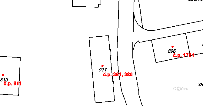 Nový Jičín 380,391 na parcele st. 911 v KÚ Nový Jičín-Dolní Předměstí, Katastrální mapa