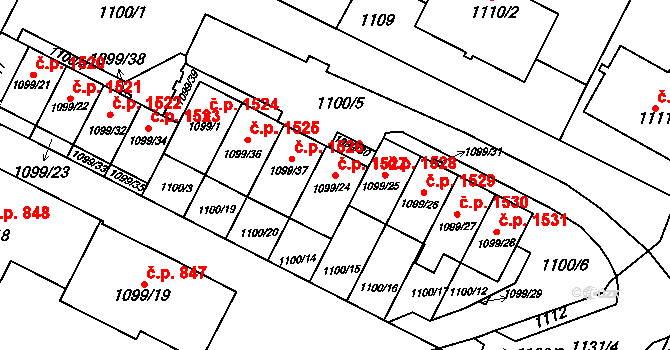 Bystřice nad Pernštejnem 1527 na parcele st. 1099/24 v KÚ Bystřice nad Pernštejnem, Katastrální mapa