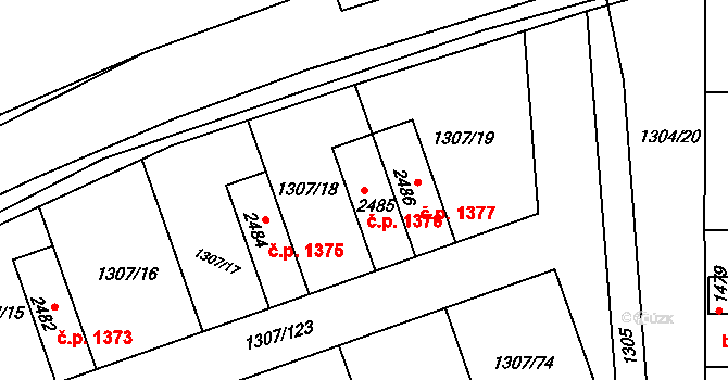 Unhošť 1376 na parcele st. 2485 v KÚ Unhošť, Katastrální mapa