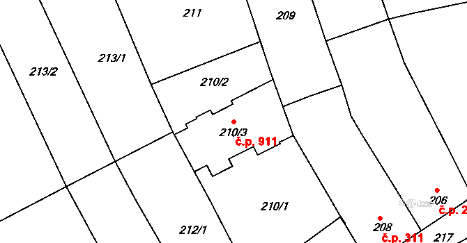 Chrlice 911, Brno na parcele st. 210/3 v KÚ Chrlice, Katastrální mapa
