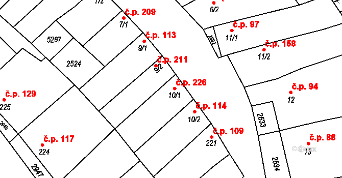 Bořetice 226 na parcele st. 10/1 v KÚ Bořetice u Hustopečí, Katastrální mapa