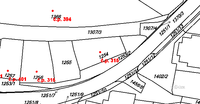 Klobouky u Brna 315 na parcele st. 1254 v KÚ Klobouky u Brna, Katastrální mapa