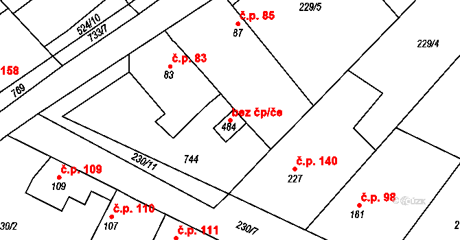 Záryby 102355517 na parcele st. 484 v KÚ Záryby, Katastrální mapa