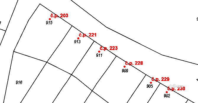 Prusinovice 223 na parcele st. 911 v KÚ Prusinovice, Katastrální mapa