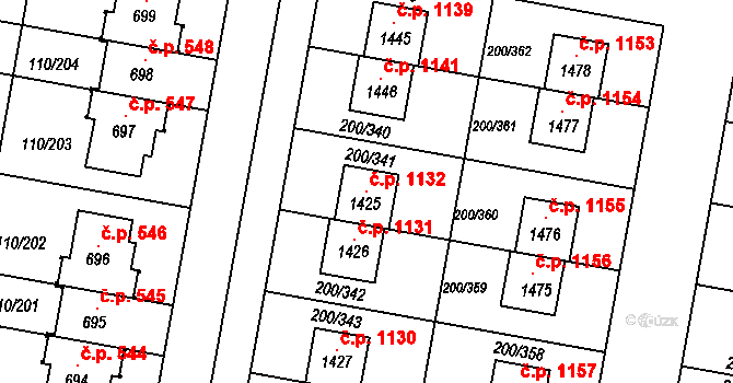 Nehvizdy 1132 na parcele st. 1425 v KÚ Nehvizdy, Katastrální mapa