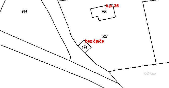 Úmonín 105144517 na parcele st. 174 v KÚ Lomec u Úmonína, Katastrální mapa