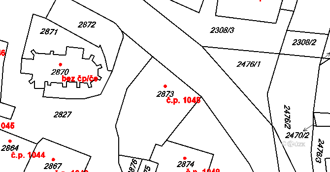 Rakšice 1048, Moravský Krumlov na parcele st. 2873 v KÚ Moravský Krumlov, Katastrální mapa