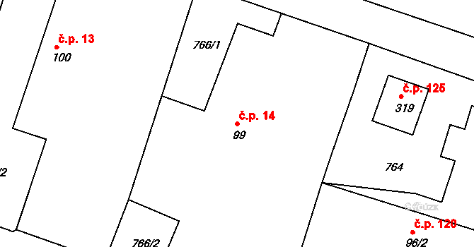 Kovansko 14, Bobnice na parcele st. 99 v KÚ Kovansko, Katastrální mapa