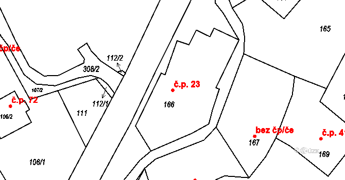 Hluzov 23, Černotín na parcele st. 166 v KÚ Hluzov, Katastrální mapa