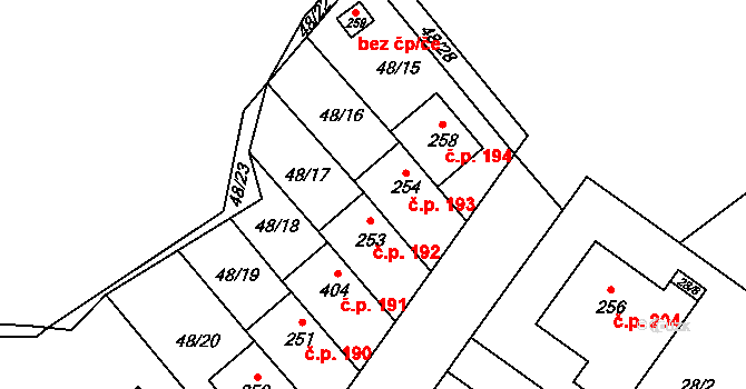 Přerov XI-Vinary 193, Přerov na parcele st. 254 v KÚ Vinary u Přerova, Katastrální mapa