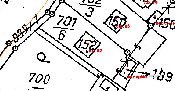 Vlkaneč 92 na parcele st. 152 v KÚ Vlkaneč, Katastrální mapa