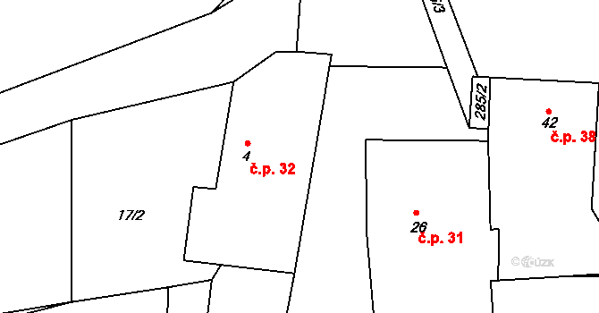 Snopoušovy 32, Dolní Lukavice na parcele st. 4 v KÚ Snopoušovy, Katastrální mapa