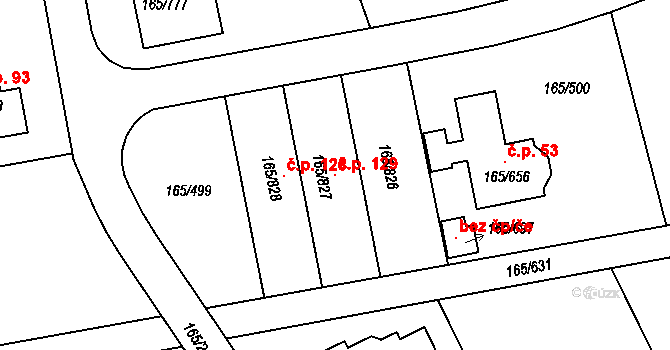 Pod Rohem 129, Jenišov na parcele st. 165/827 v KÚ Jenišov, Katastrální mapa