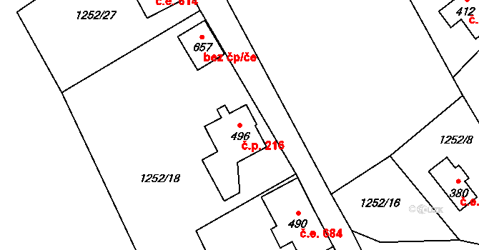 Dolní Maxov 216, Josefův Důl na parcele st. 496 v KÚ Dolní Maxov, Katastrální mapa
