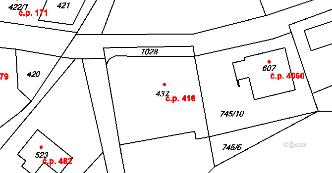 Kokonín 416, Jablonec nad Nisou na parcele st. 437 v KÚ Kokonín, Katastrální mapa