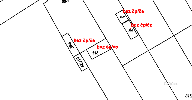 Džbánice 121483517 na parcele st. 118 v KÚ Džbánice, Katastrální mapa