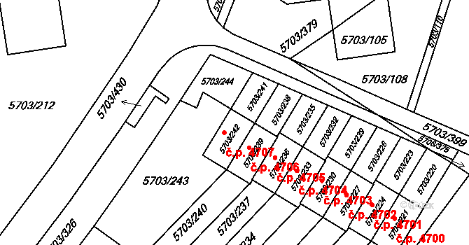 Jihlava 4707 na parcele st. 5703/242 v KÚ Jihlava, Katastrální mapa
