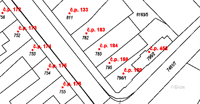 Telč-Štěpnice 184, Telč na parcele st. 783 v KÚ Telč, Katastrální mapa
