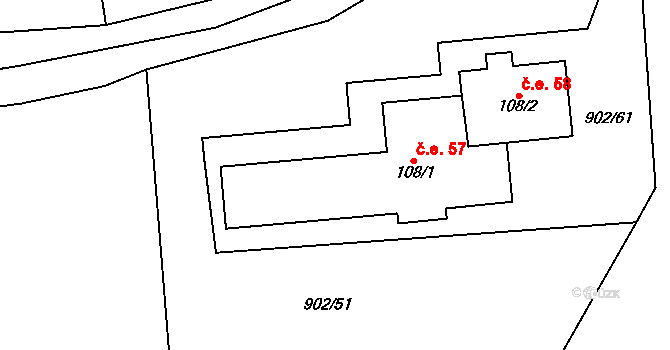 Cholín 57, Borotice na parcele st. 108/1 v KÚ Čelina, Katastrální mapa