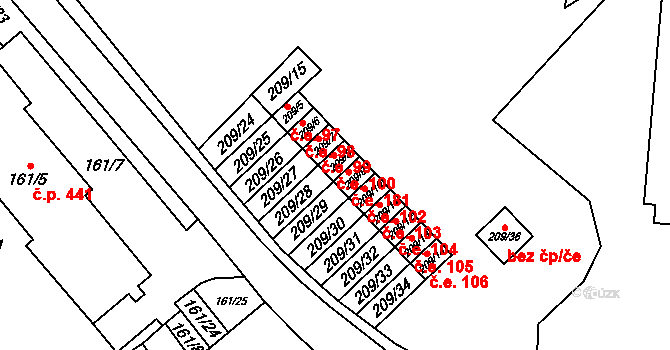 Zastávka 100 na parcele st. 209/8 v KÚ Zastávka, Katastrální mapa