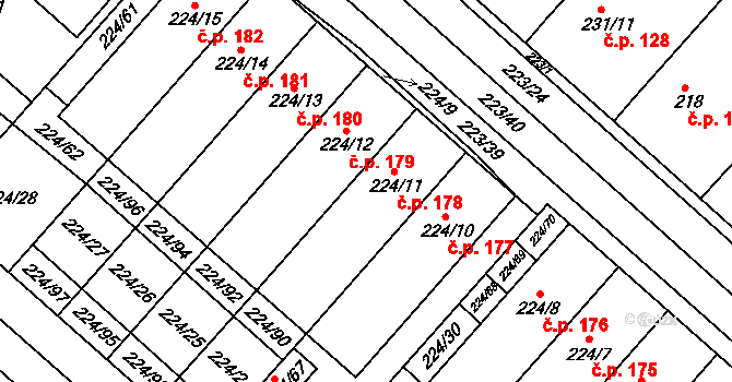 Skoronice 178 na parcele st. 224/11 v KÚ Skoronice, Katastrální mapa