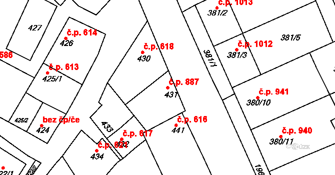 Mistřín 887, Svatobořice-Mistřín na parcele st. 431 v KÚ Mistřín, Katastrální mapa