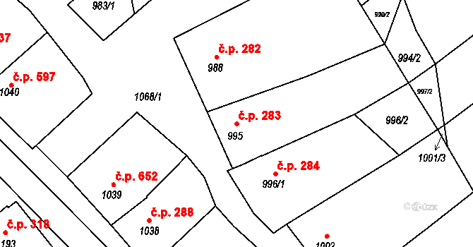 Šardice 283 na parcele st. 995 v KÚ Šardice, Katastrální mapa