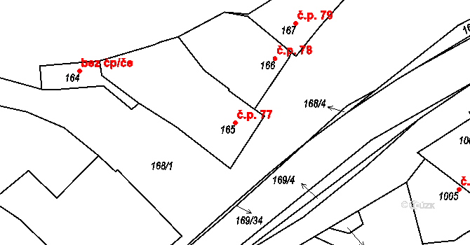 Vnorovy 77 na parcele st. 165 v KÚ Vnorovy, Katastrální mapa