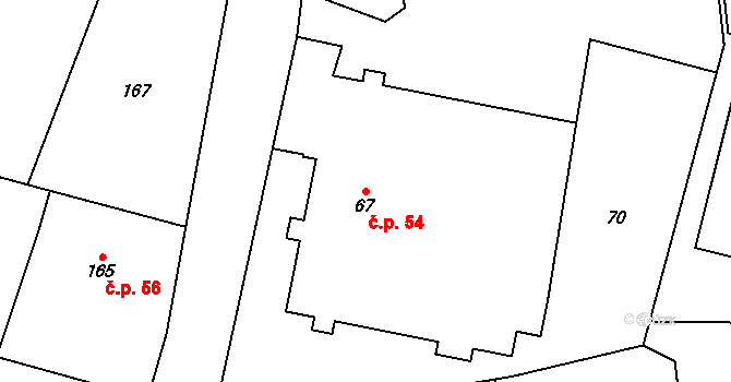 Fryčovice 54 na parcele st. 67 v KÚ Fryčovice, Katastrální mapa
