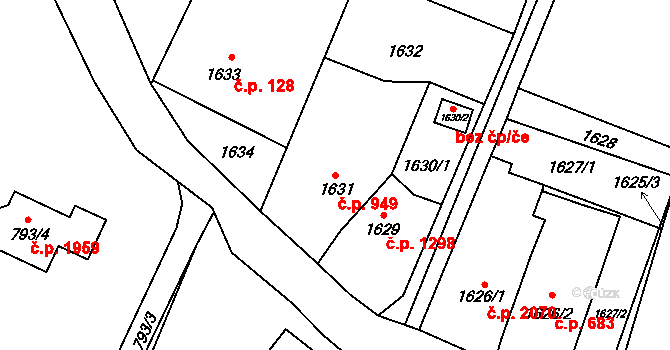 Rychvald 949 na parcele st. 1631 v KÚ Rychvald, Katastrální mapa