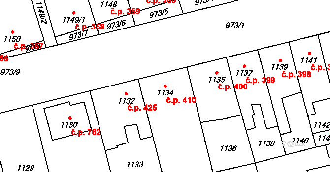 Libušín 410 na parcele st. 1134 v KÚ Libušín, Katastrální mapa