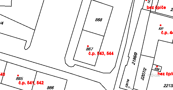 Bor 543,544 na parcele st. 867 v KÚ Bor u Tachova, Katastrální mapa
