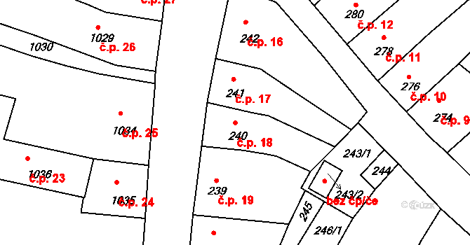 Mimoň IV 18, Mimoň na parcele st. 240 v KÚ Mimoň, Katastrální mapa